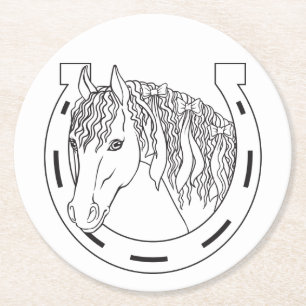 Horseshoe Cute Pony Gift Cowgirl Western Horse Round Paper Coaster