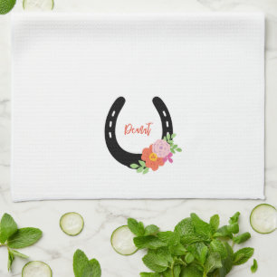 Horseshoe Flowers NAME Keepsake Horse Memorial  Kitchen Towel