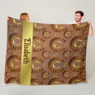 horseshoe, gold brown pattern fleece blanket