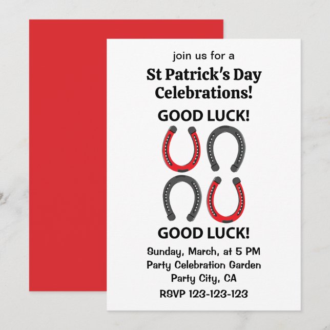 Horseshoe Good Luck St Patrick's Day Horseshoe  Invitation (Front/Back)
