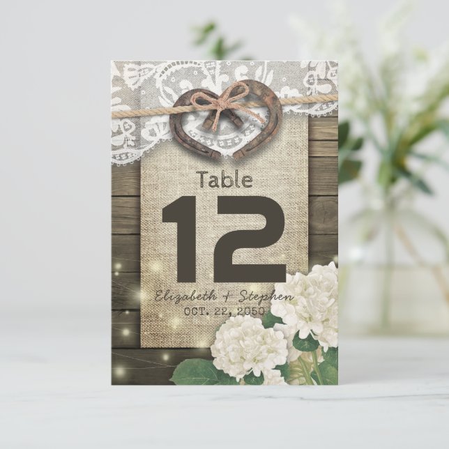 Horseshoe Heart Wedding Table Number Seating Place (Standing Front)