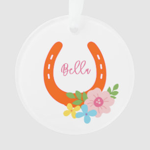 Horseshoe HORSE NAME Flowers Barn Orange Keepsake Ornament
