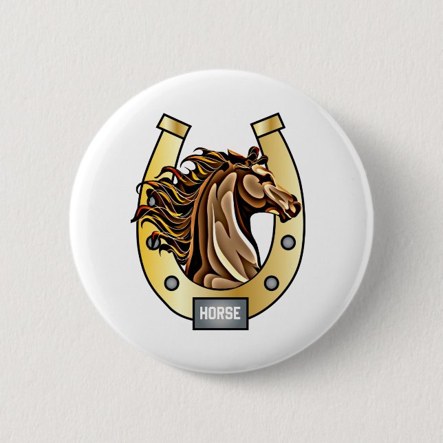 Horseshoe Horse Shoe 2 Inch Round Button (Front)