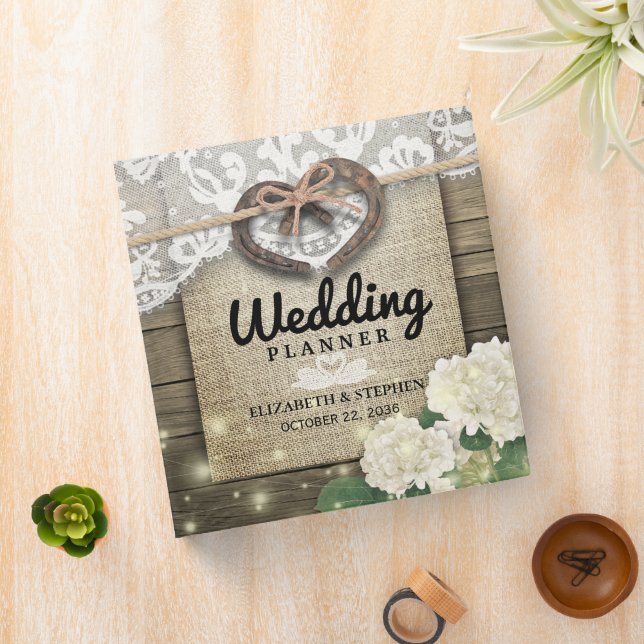 Horseshoe Hydrangea Flower Country Rustic Wedding Binder (In Situ)