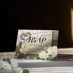Horseshoe Hydrangea Wood Wedding RSVP Kindly Reply Card
