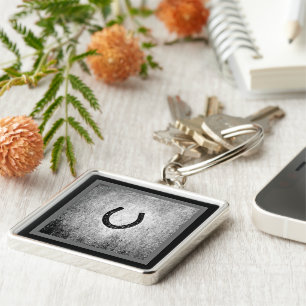 Horseshoe in Black and Grey Plaid Keychain