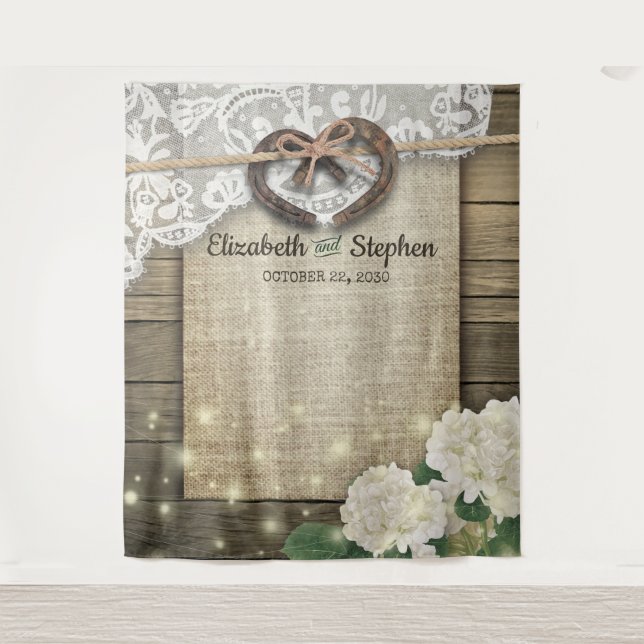 Horseshoe Lace Hydrangea Wood Photo Booth Backdrop Tapestry (Front)