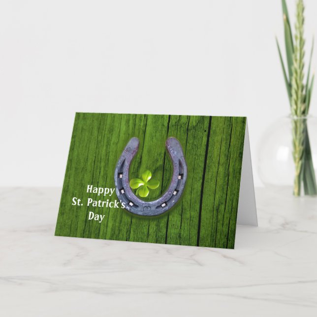 Horseshoe Lucky Clover St. Patrick's Day Holiday Card (Front)