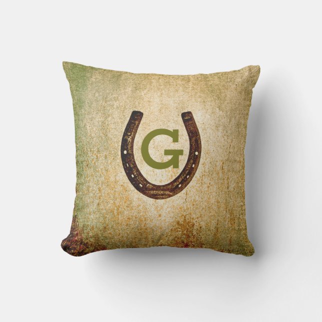 Horseshoe Monogram Initial to Personalize Throw Pillow (Front)