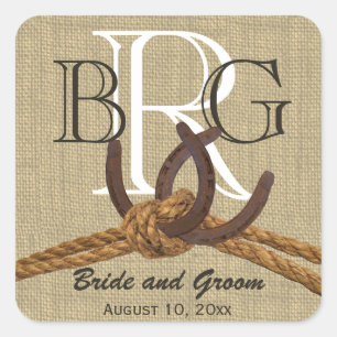 Horseshoe Monogram Rustic Country Rope Square Sticker