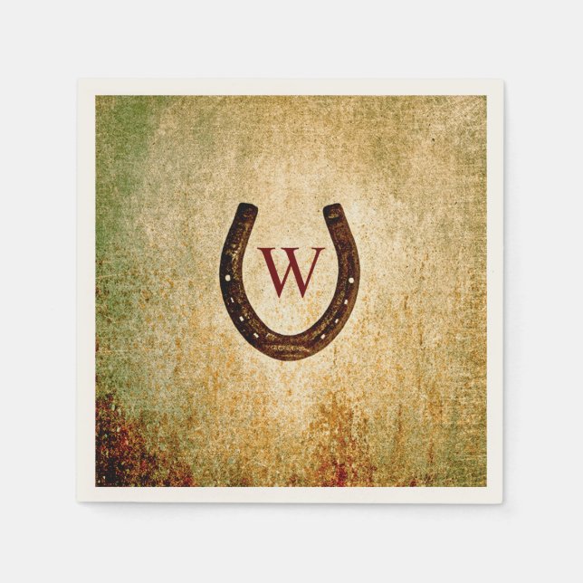 Horseshoe Monogrammed Cocktail Napkin (Front)