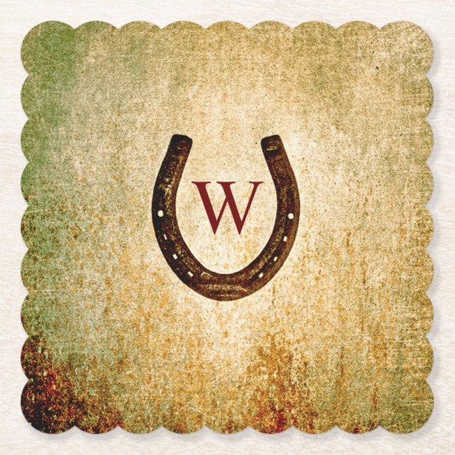 Horseshoe Monogrammed Paper Coaster (Front)
