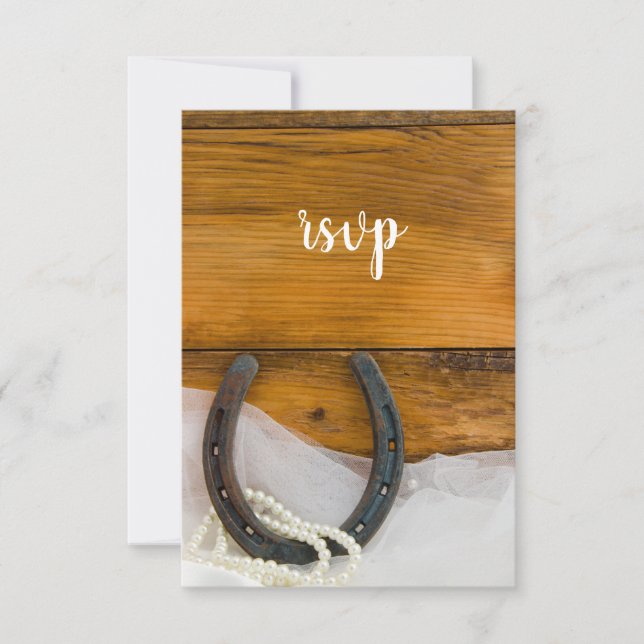 Horseshoe Pearls Country Barn Wedding RSVP Card (Front)