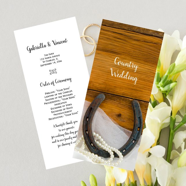 Horseshoe Pearls Country Western Wedding Programme (Créateur téléchargé)