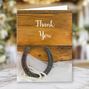 Horseshoe Pearls Western Barn Wedding Thank You Card
