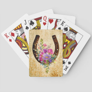 Horseshoe Rustic Watercolor Floral Good Luck Playing Cards