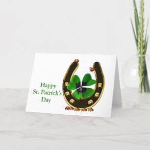 Horseshoe Shamrock Ladybugs St. Patricks Day Holiday Card