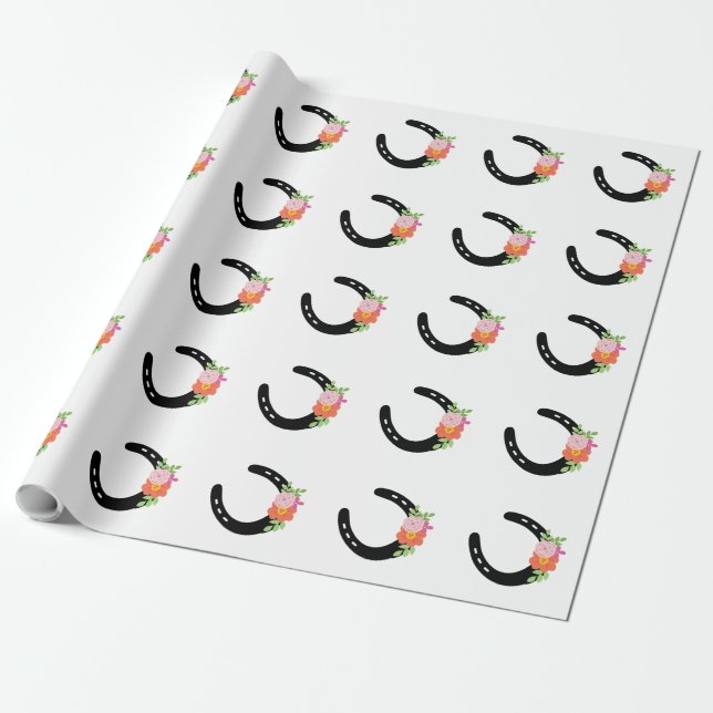 Horseshoe Silhouette Flowers Horse Memorial Sweet Wrapping Paper (Unrolled)