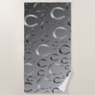 horseshoe, silver, pattern grey, luck, pattern,gre beach towel