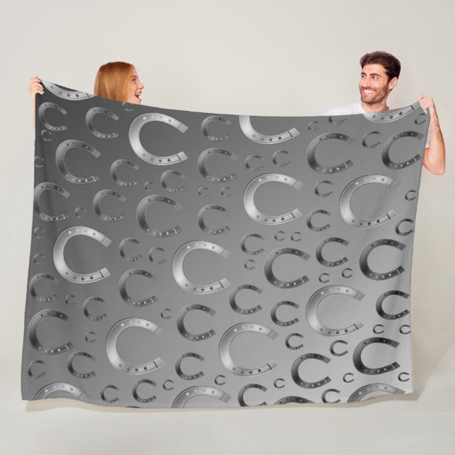horseshoe, silver, pattern grey, luck, pattern,gre fleece blanket (In Situ)