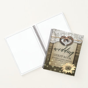 Horseshoe Sunflower Wood Country Wedding Guestbook Notebook