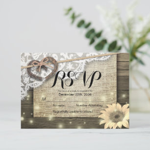 Horseshoe Sunflower Wood Wedding RSVP Kindly Reply