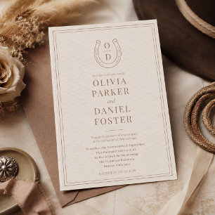 Horseshoe Western Country Brown Monogram Wedding Invitation