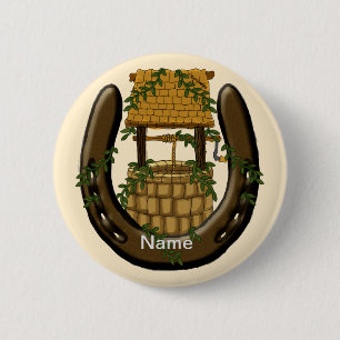 Horseshoe Wishing Well   2 Inch Round Button
