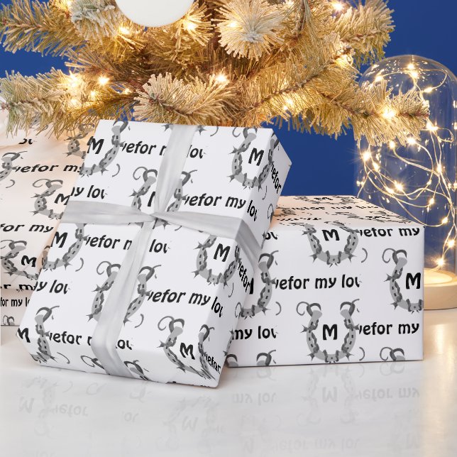 Horseshoe Wrapped in Barbed Wire Monogram Wrapping Paper (Holidays)