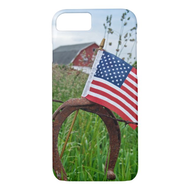 horseshoes and American flag on fence Case-Mate iPhone Case (Back)