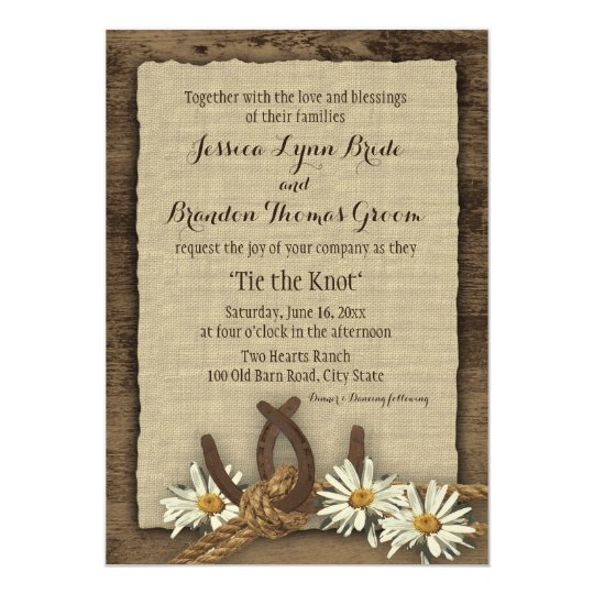 Horseshoes and Daisies Rustic Burlap Card