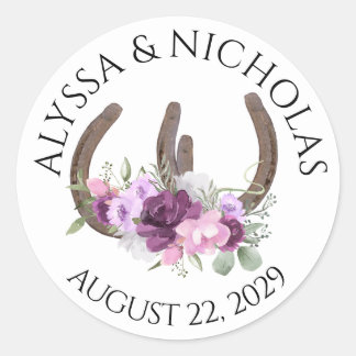 Horseshoes and Floral Purple Classic Round Sticker