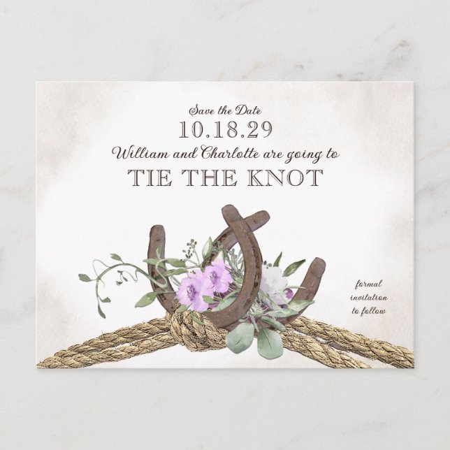 Horseshoes and Rope Floral Save The Date Postcard (Front)