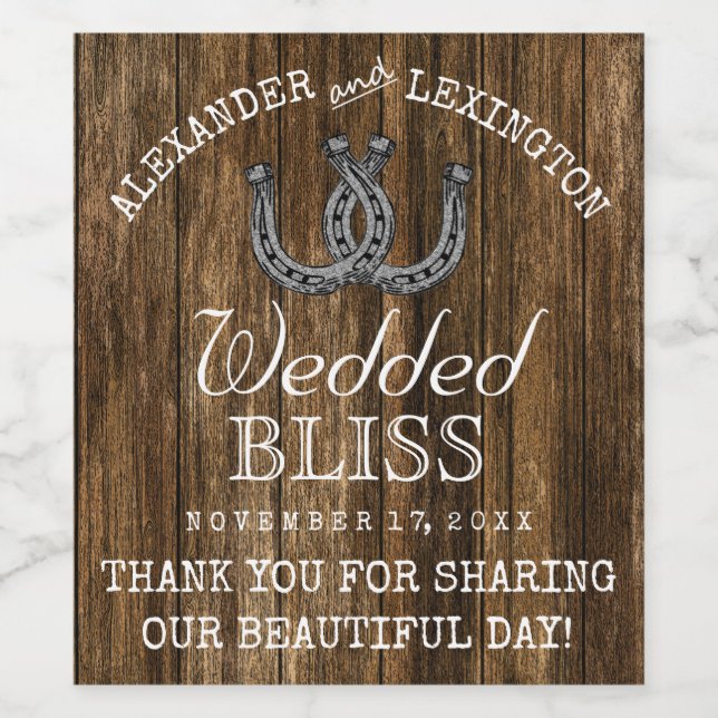 Horseshoes Barn Wood Rustic Country Ranch Wedding Wine Label (Single Label)