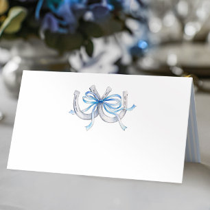 Horseshoes blue ribbon watercolor wedding place card