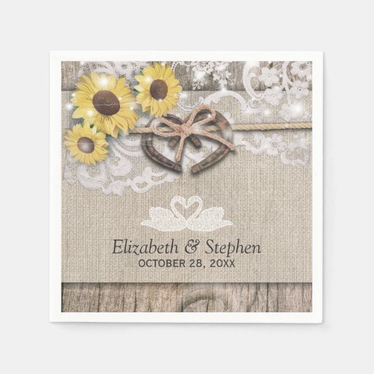 Horseshoes Burlap Lace Sunflowers Wedding Shower Disposable Napkin