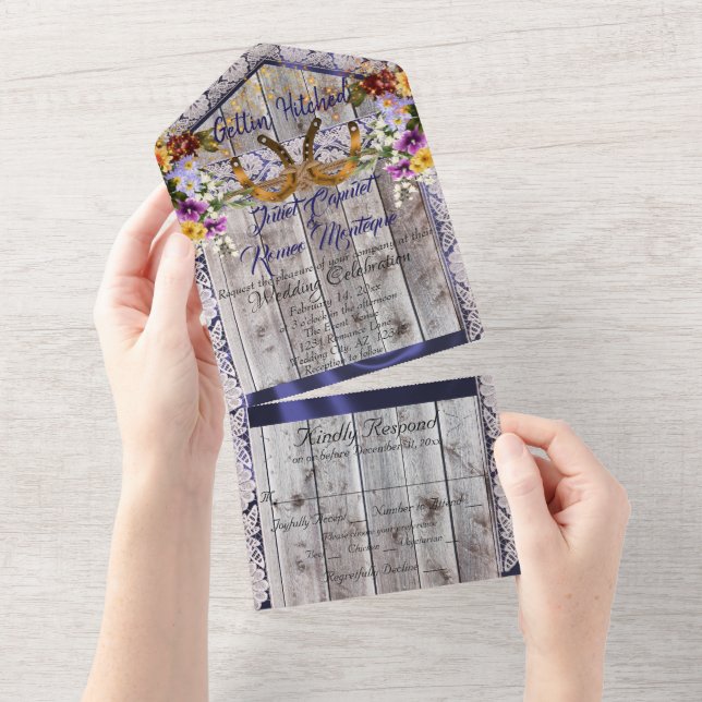 Horseshoes & Lace Gettin' Hitched Wedding All In One Invitation (Tearaway)