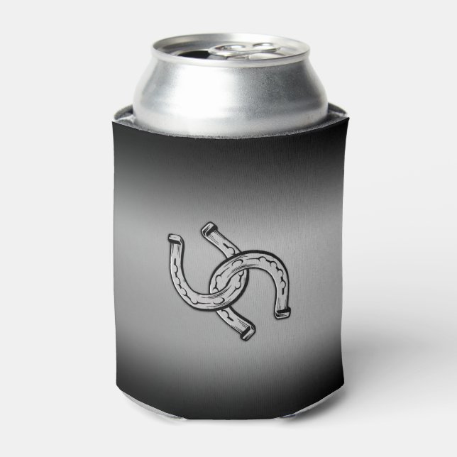 Horseshoes on Silver Gradient Can Cooler (Can Front)