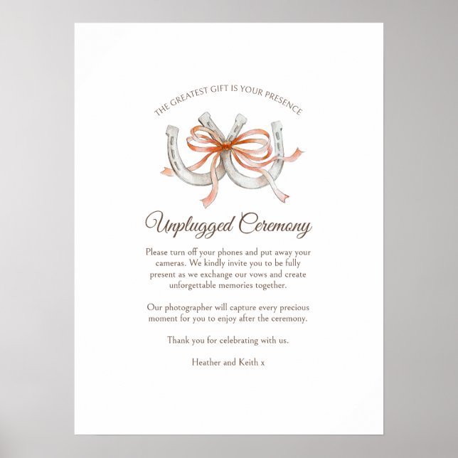 Horseshoes orange ribbons unplugged fall wedding poster (Front)