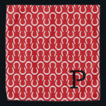 Horseshoes Red Pet Initial Horse Equestrian Show Bandana<br><div class="desc">Horseshoe pattern in dark red, white with custom INITIAL in black. Easy to personalize text, text colour, font. Fun Bandana for any horse lover, cowboy, polo match, barn hand, pet scarf, show accessory, horse memorial, event favour. Unisex, multi use. A Timeless Keepsake. Mix and match entire Horses / Pets /...</div>