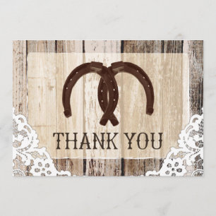 Horseshoes Rustic Wood and Lace Thank You