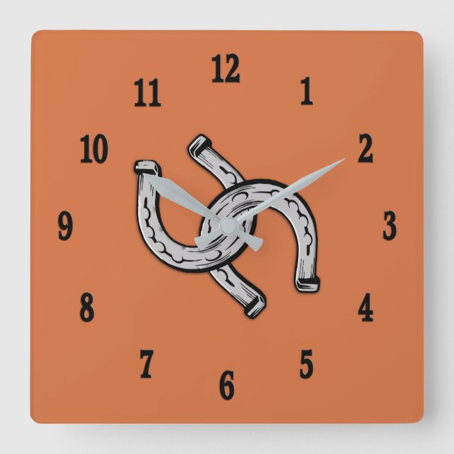 Horseshoes with Black Numbers Square Wall Clock (Front)
