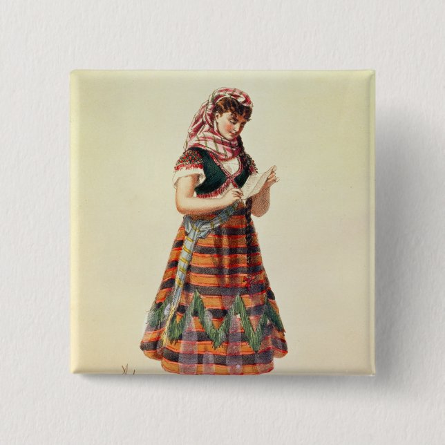 Hortense Schneider 2 Inch Square Button (Front)