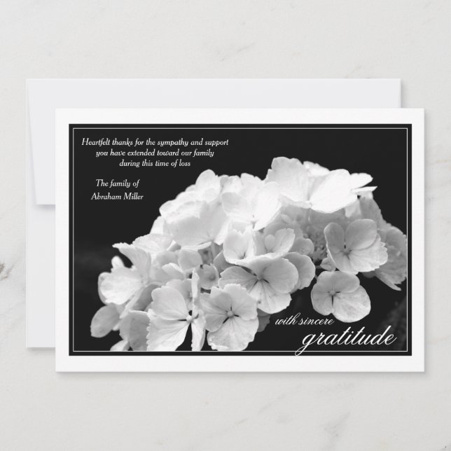 Hortensia et Merci noir et blanc de sympathie (Devant)