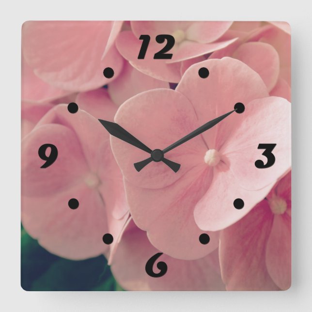 Hortensia Hydrangea pink pastel flowers floral Square Wall Clock (Front)