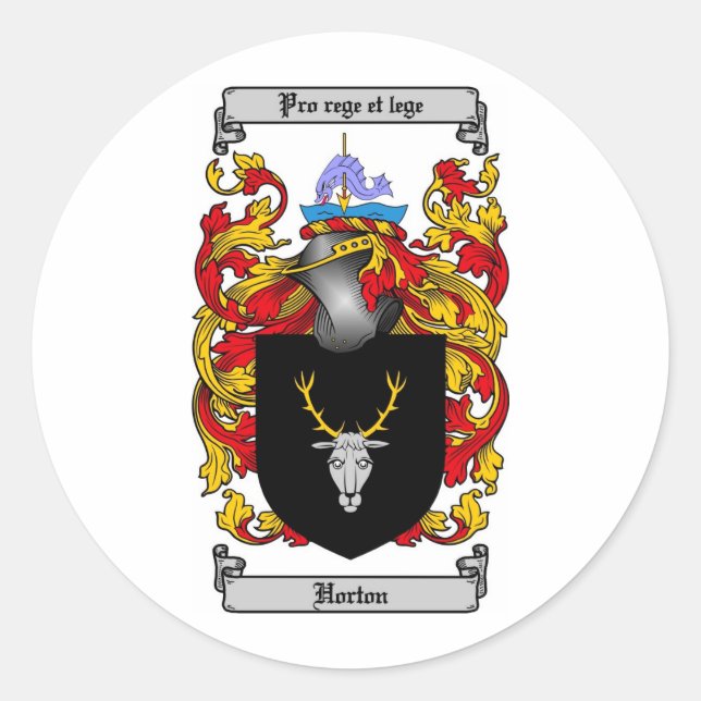 HORTON FAMILY CREST -  HORTON COAT OF ARMS CLASSIC ROUND STICKER (Front)
