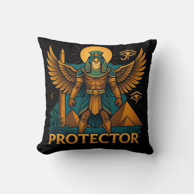 Horus the Protector – Bold Ancient Egyptian Falcon Throw Pillow (Front)