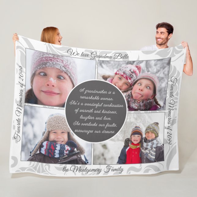 HORZ Grandma Photo Name and Message Loving Memory  Fleece Blanket (In Situ)
