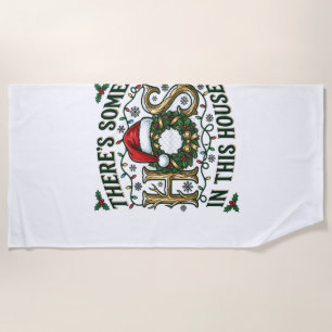 Hos House Christmas Wreath Santa Hat Lights Beach Towel