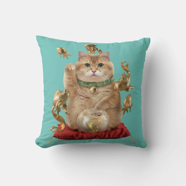 Hosico Maneki-neko Throw Pillow (Front)